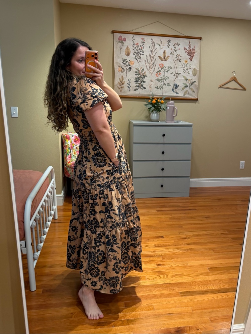 Anthropologie Somerset Tan Floral Tiered Maxi Dress with Smocked Waist Small - Picture 3 of 12